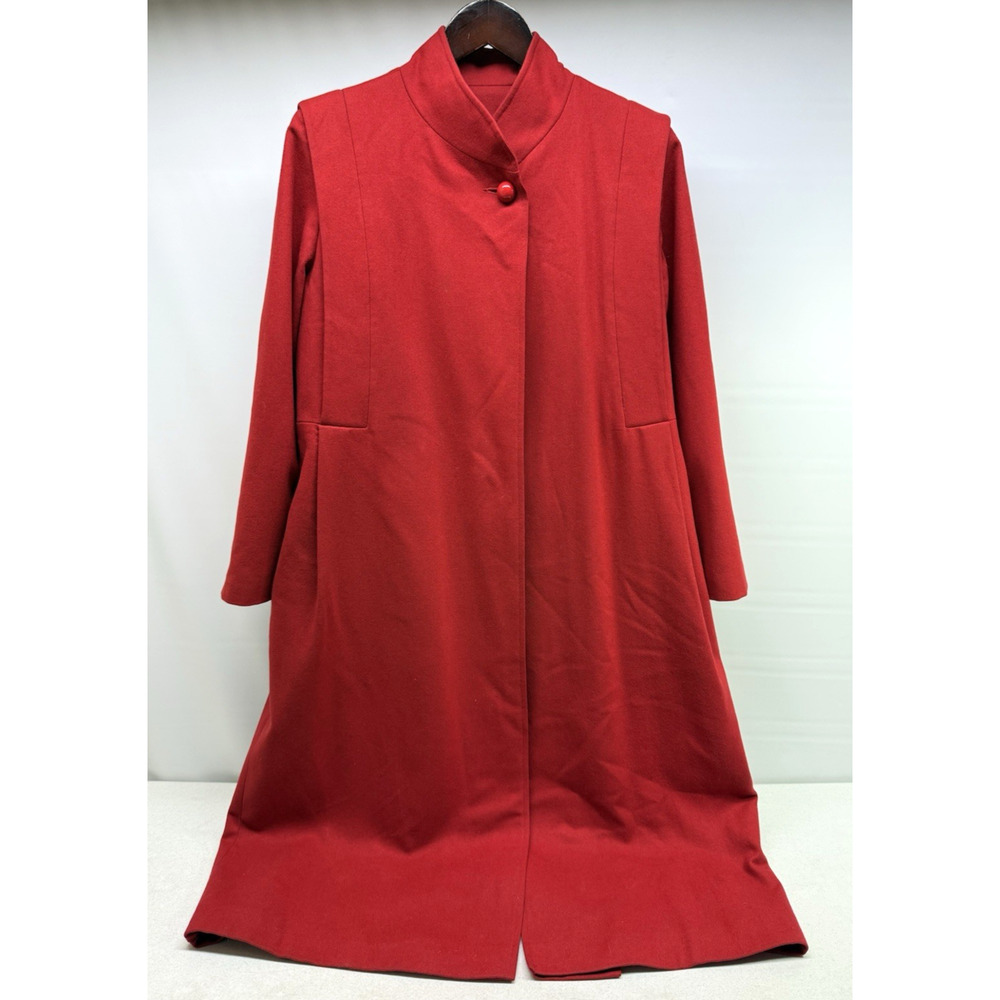 Vintage Union Made Womens 100% Merino Wool Coat Wellington Featherlite Red Long